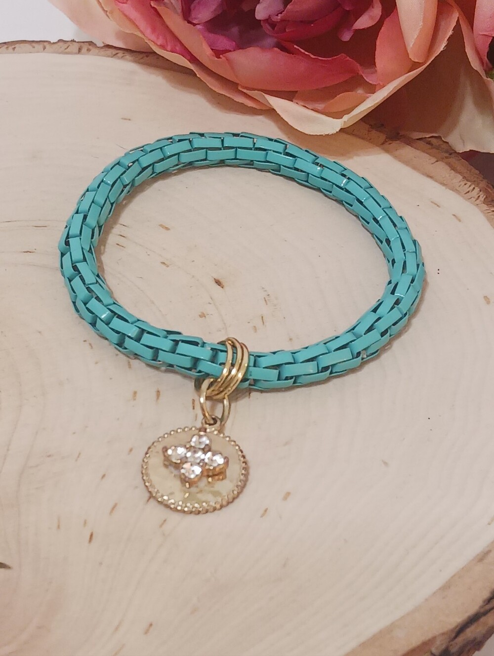 Enamel Mesh Link Expansion Bracelet Interlocking Metal Links Stretch